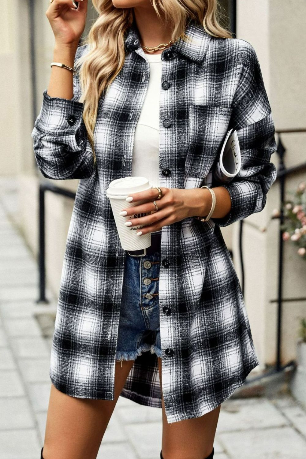 Plaid Long Sleeve Dress or Plaid Long Sleeve Shirt Shacket