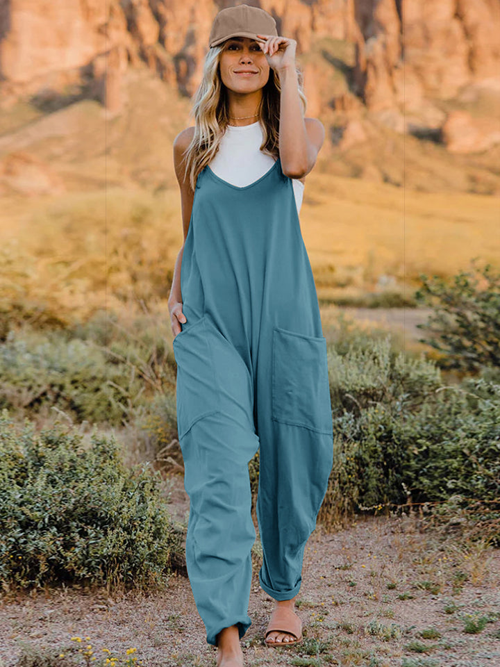 Bohemian V-Neck Sleeveless Jumpsuit with Pocket