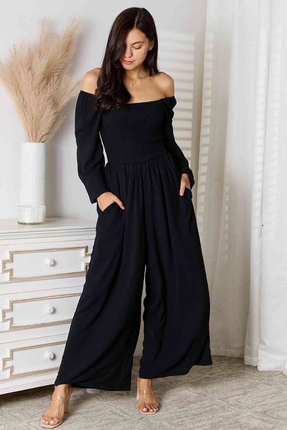 Black Casual Chic Jumpsuit with Pockets