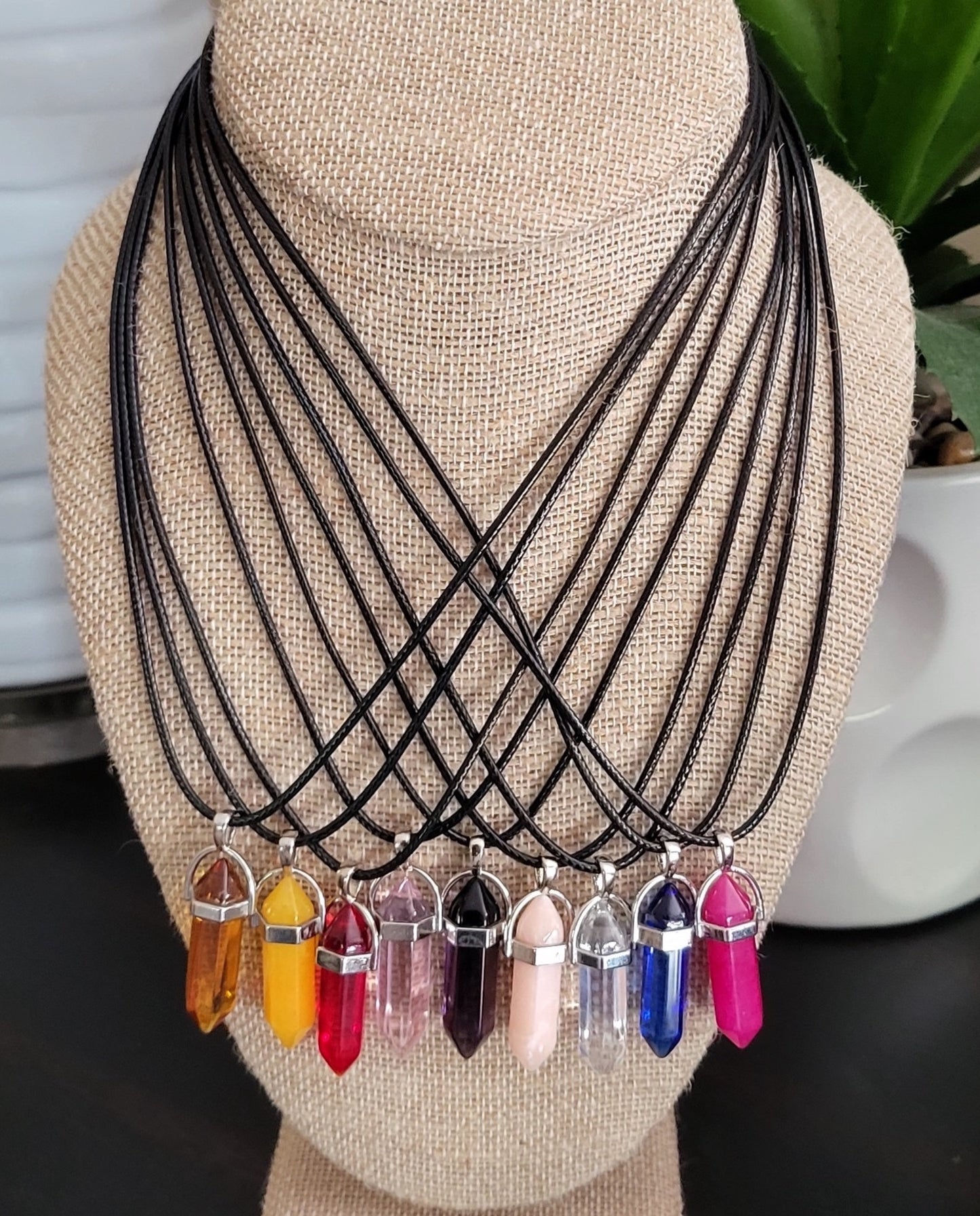 Healing Crystal Fashion Necklace on a Black Soft Rope Unisex