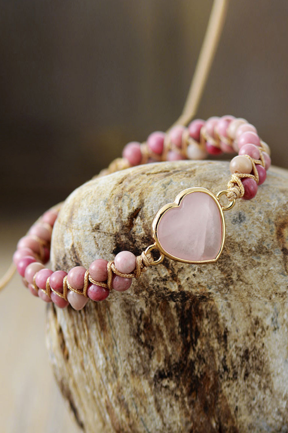 Dusty Rose Heart Beaded Bracelet