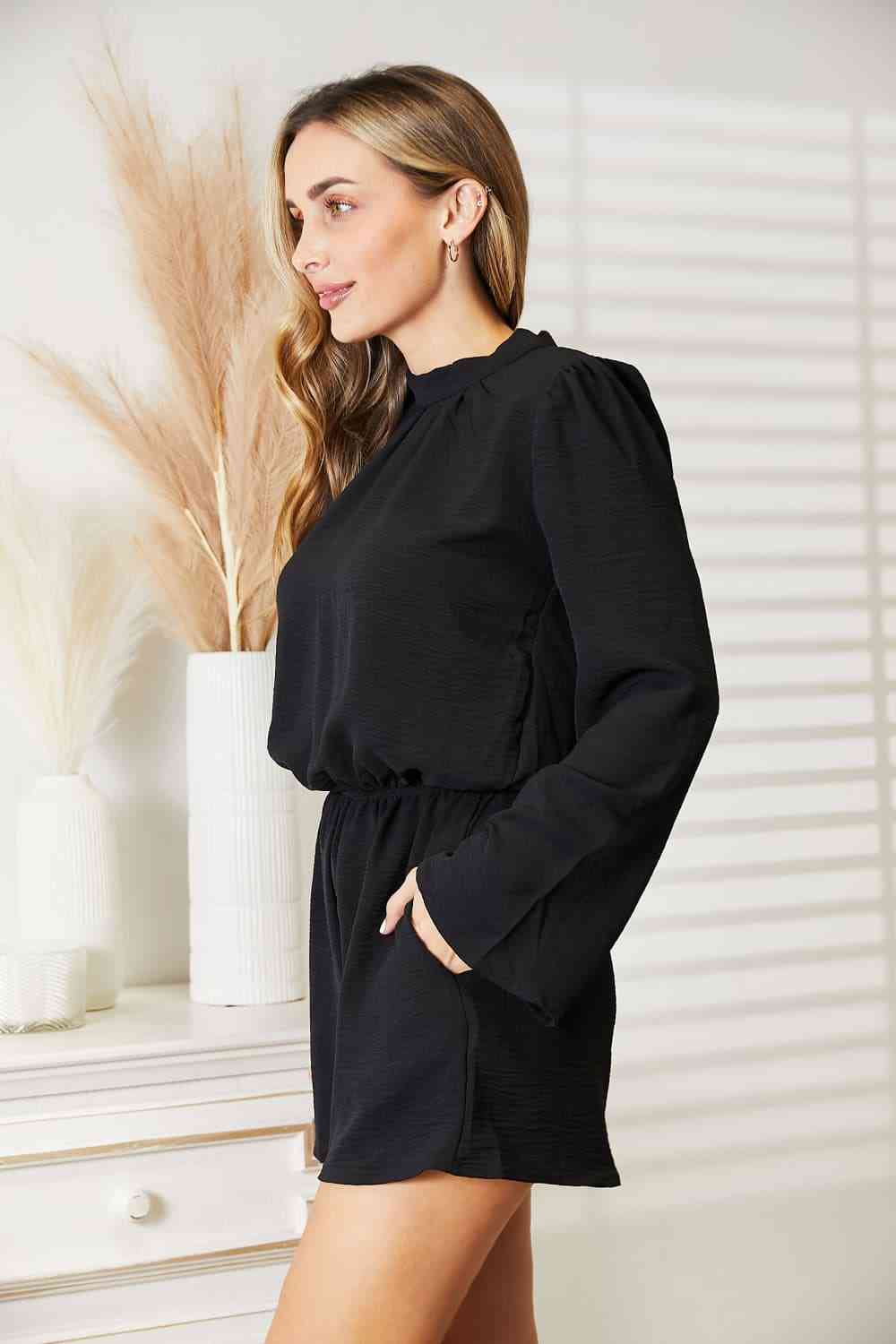 Black Open Back Romper with Pockets