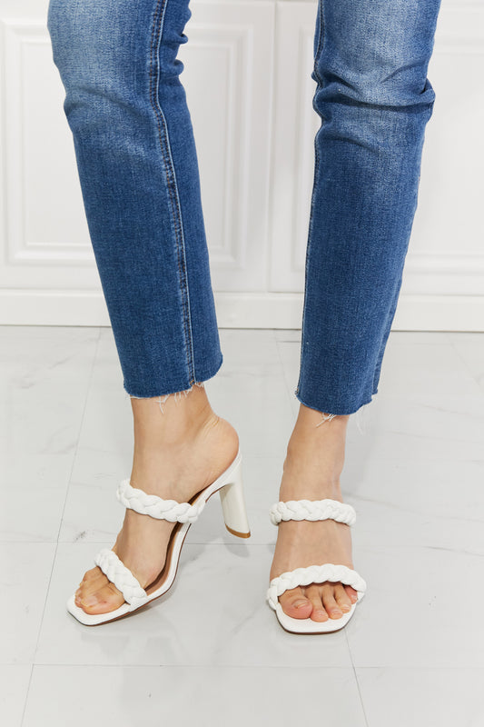 White Double Braided Block Heel Sandal