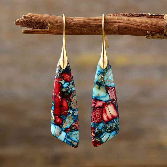 Red Blue Dangle Earrings in Gold Silver Color