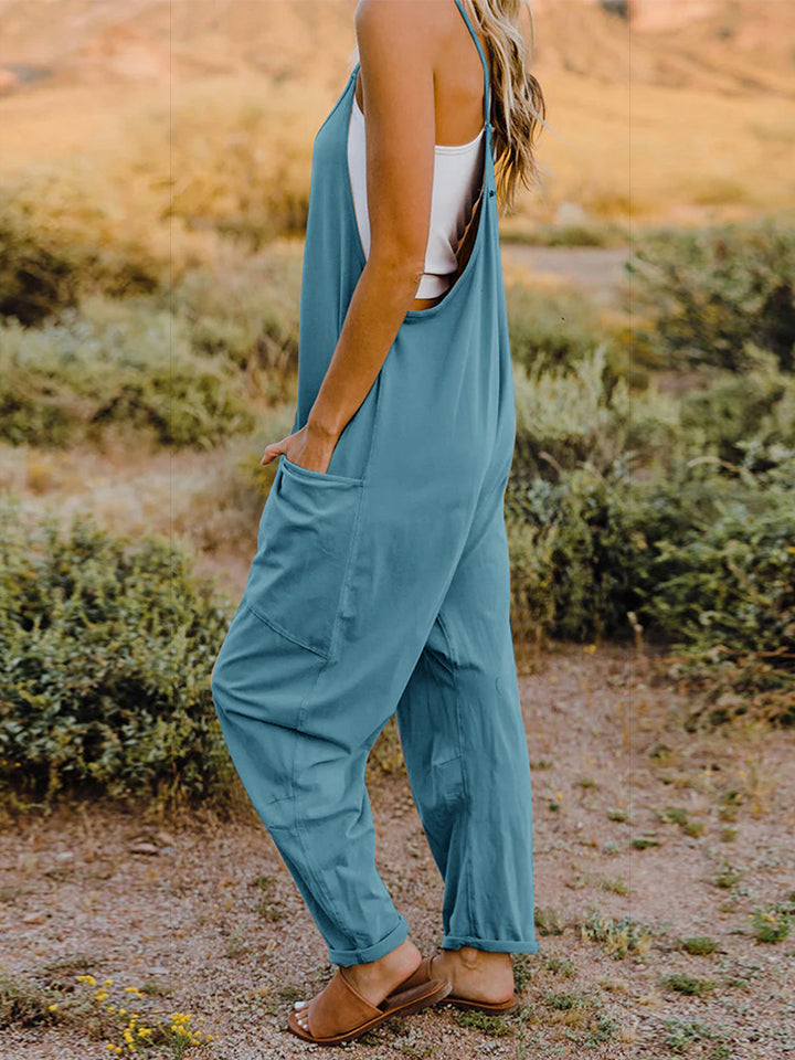 Bohemian V-Neck Sleeveless Jumpsuit with Pocket
