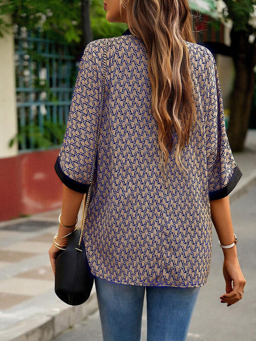 Geometric Print Ladies Notched Blouse