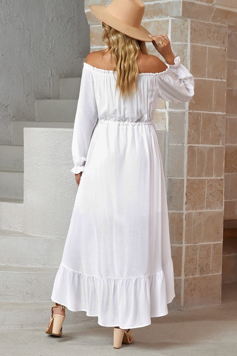 Boho White Flowy Off-Shoulder Dress