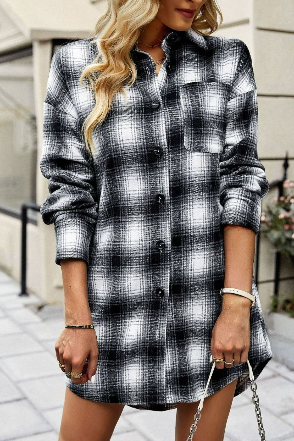 Plaid Long Sleeve Dress or Plaid Long Sleeve Shirt Shacket