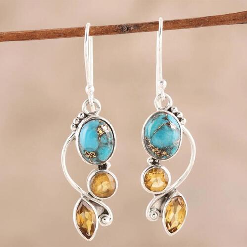 Geometric Turquoise Silver Dangle earrings