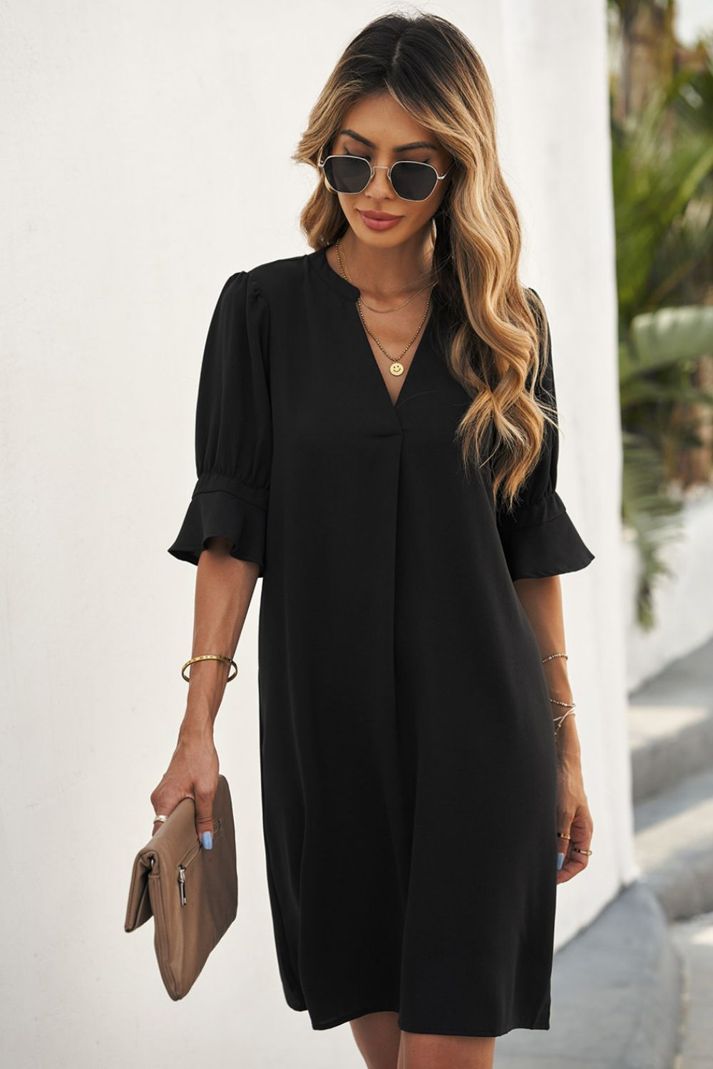 Puff Sleeve Shift Dress