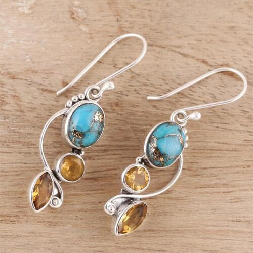 Geometric Turquoise Silver Dangle earrings