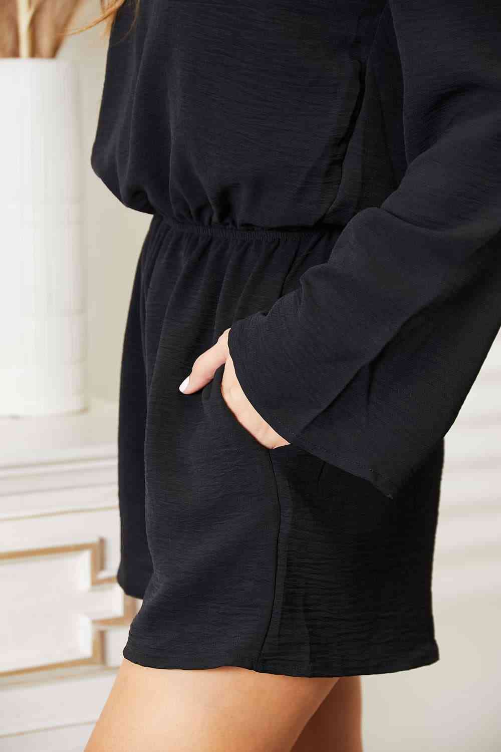 Black Open Back Romper with Pockets