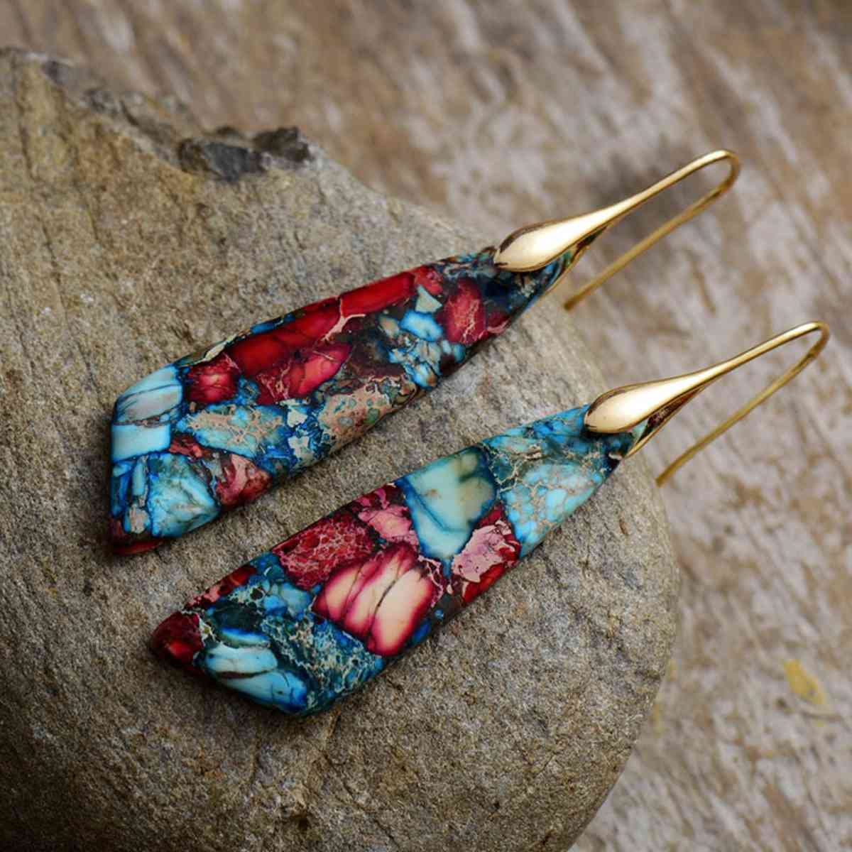 Red Blue Dangle Earrings in Gold Silver Color