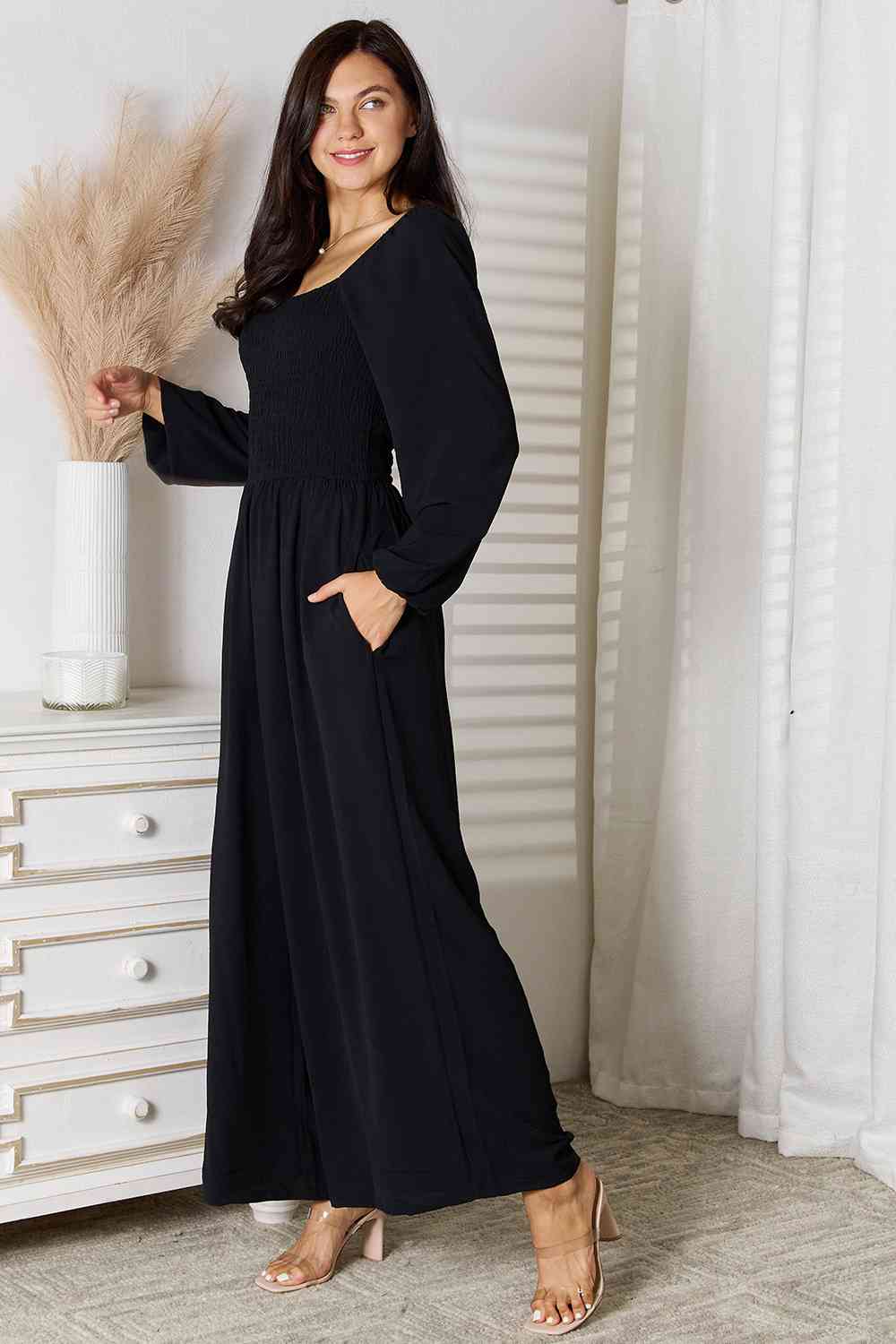 Black Casual Chic Jumpsuit with Pockets