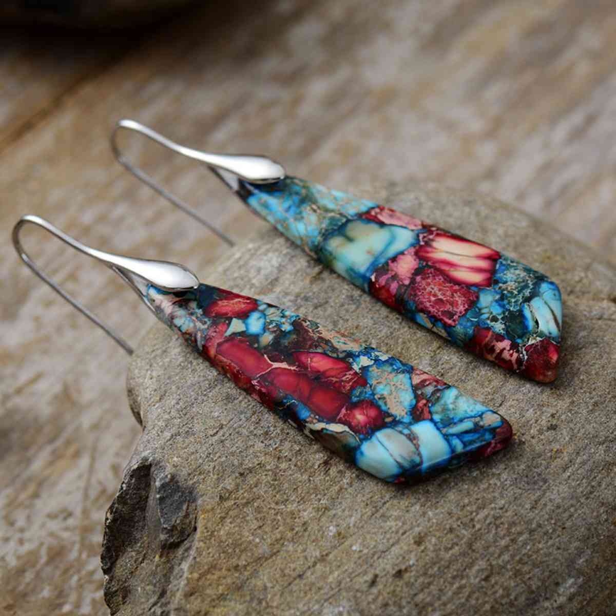 Red Blue Dangle Earrings in Gold Silver Color
