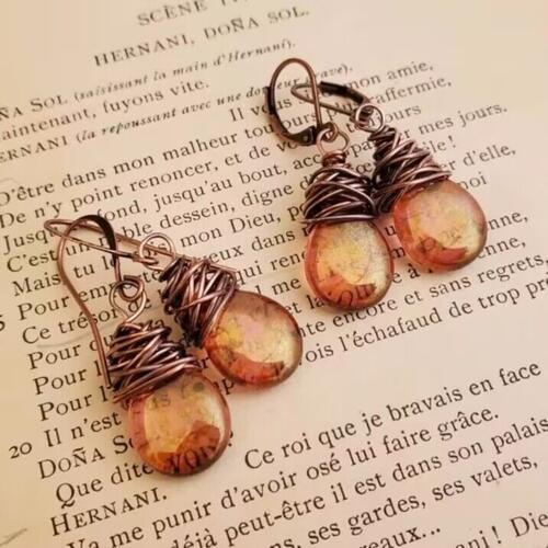 Gemstone Drop Earrings in Purple or Tangerine Color