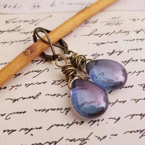 Gemstone Drop Earrings in Purple or Tangerine Color
