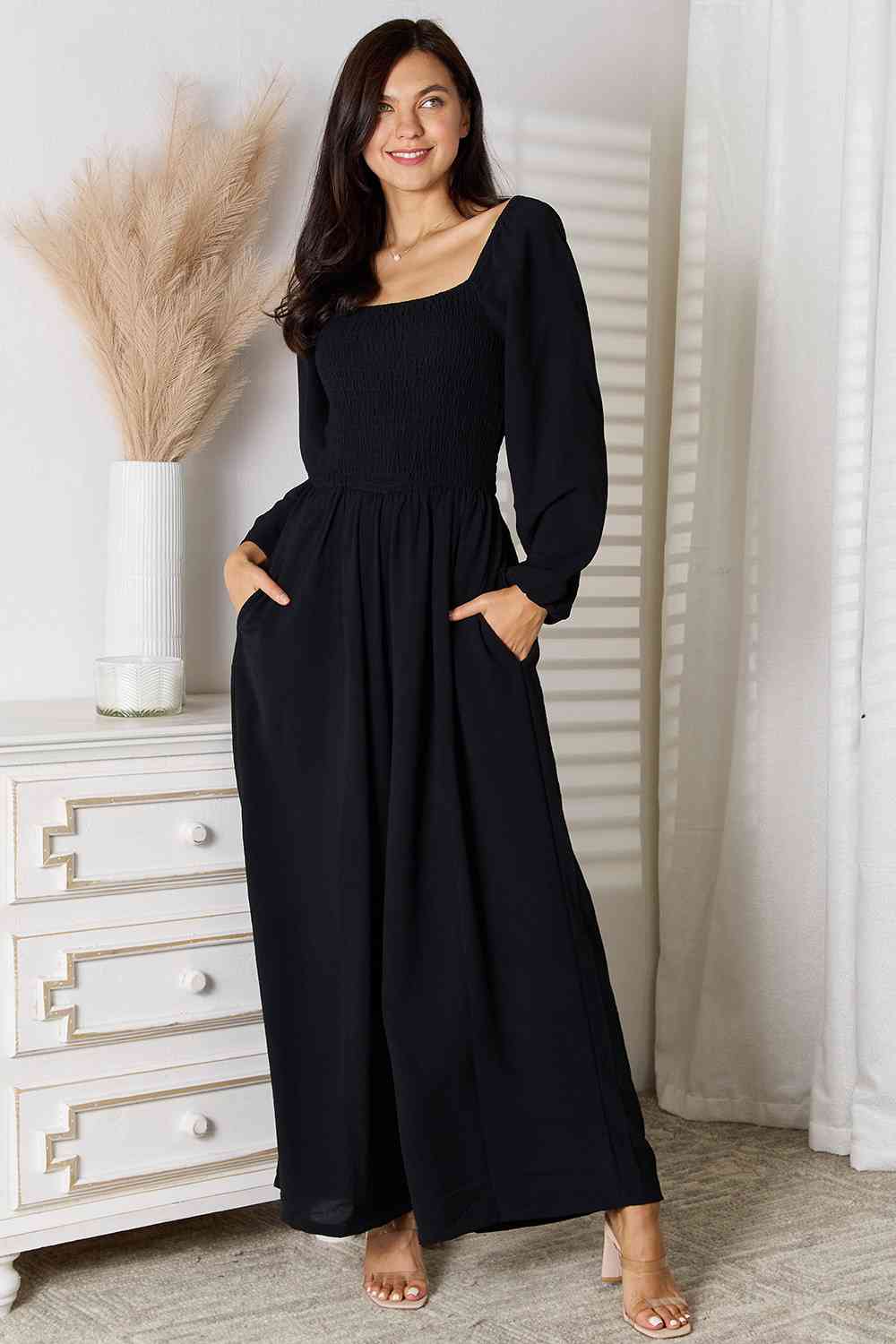 Black Casual Chic Jumpsuit with Pockets