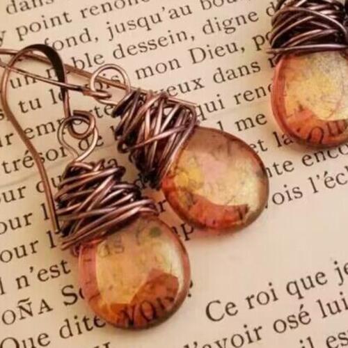 Gemstone Drop Earrings in Purple or Tangerine Color