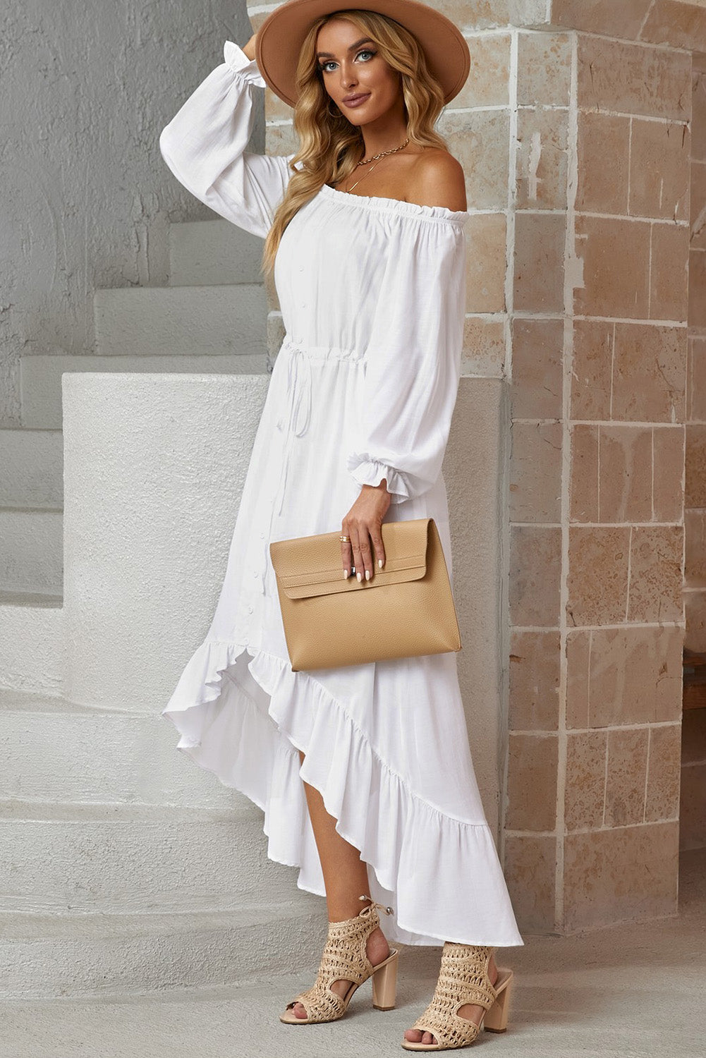 Boho White Flowy Off-Shoulder Dress