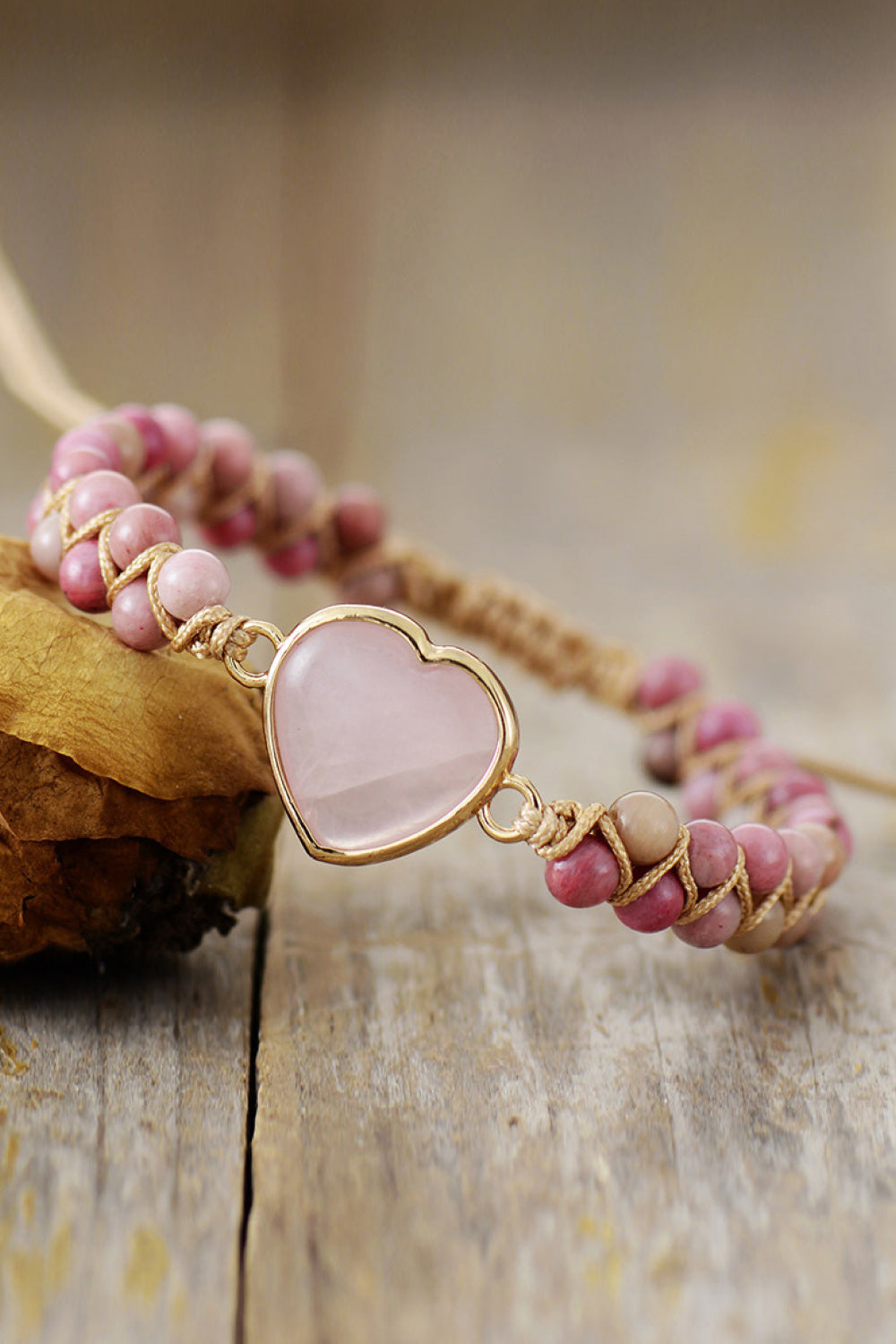 Dusty Rose Heart Beaded Bracelet
