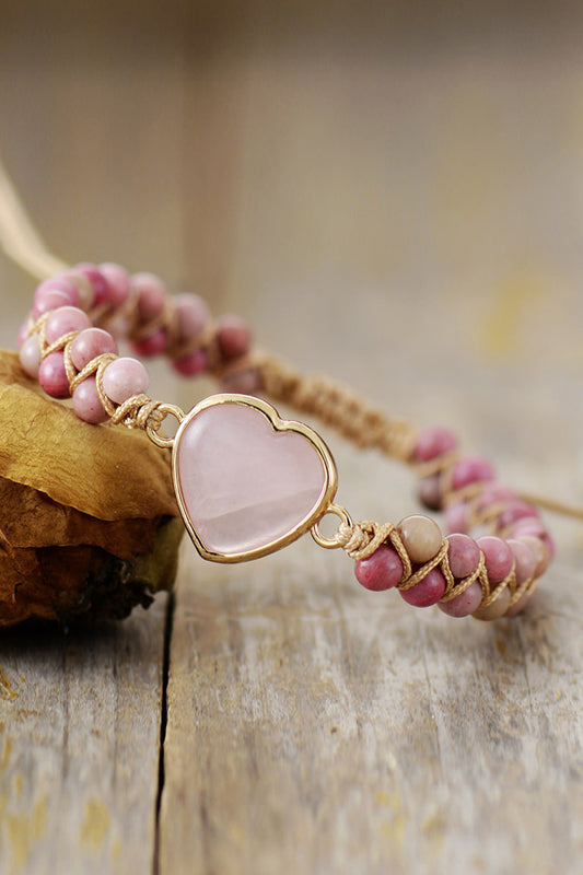 Dusty Rose Heart Beaded Bracelet
