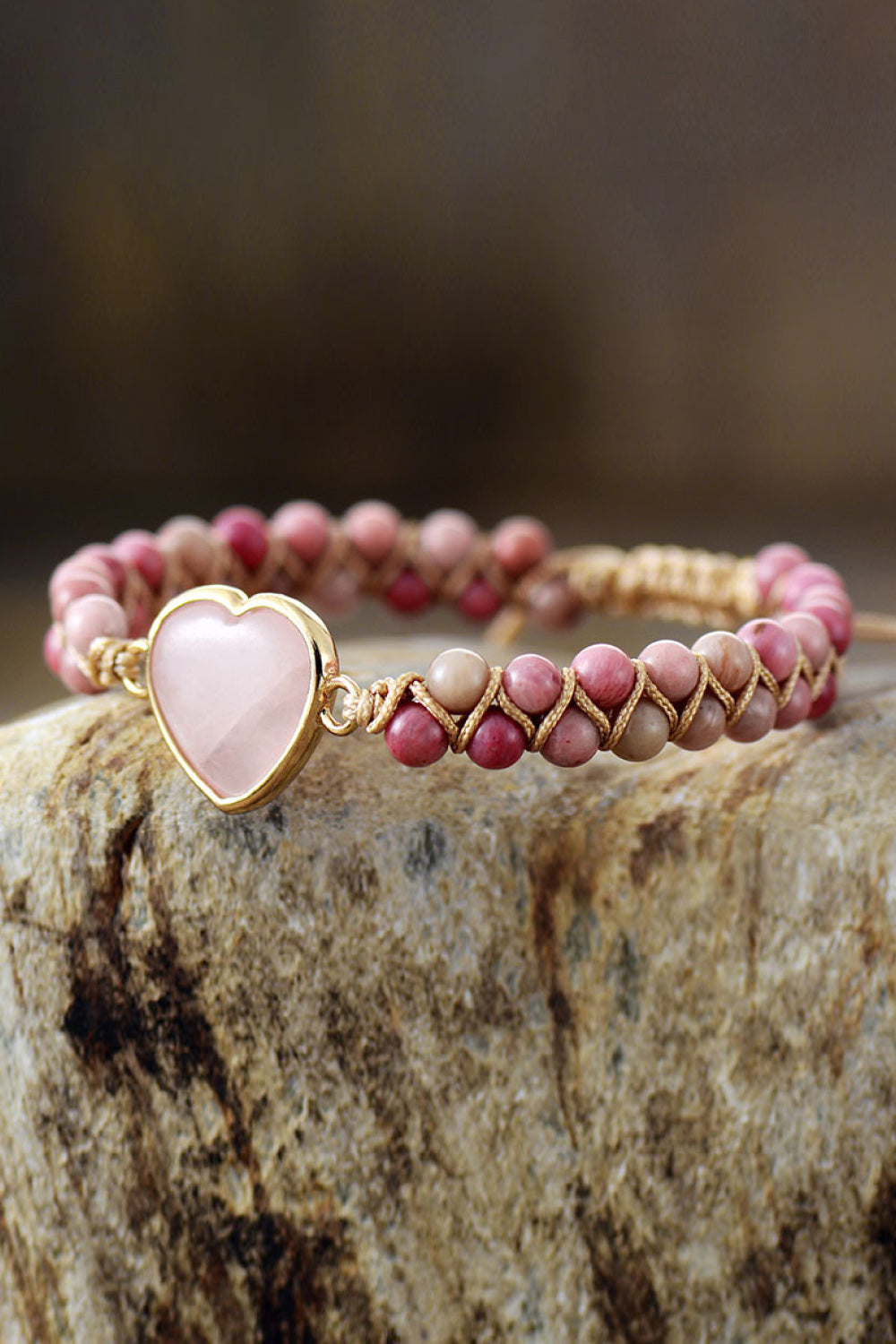 Dusty Rose Heart Beaded Bracelet