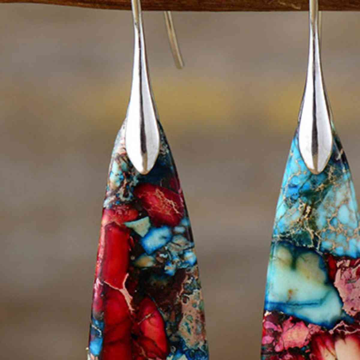 Red Blue Dangle Earrings in Gold Silver Color
