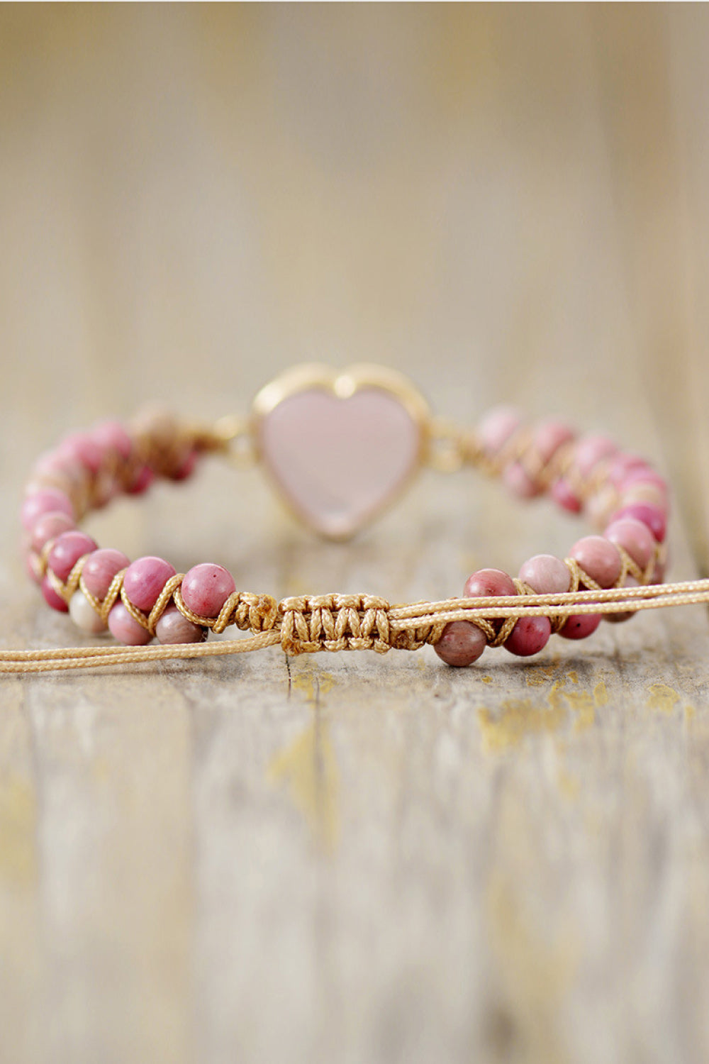 Dusty Rose Heart Beaded Bracelet