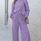 Textured Long Sleeve Top and Drawstring Pants 2 Piece Set