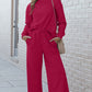 Textured Long Sleeve Top and Drawstring Pants 2 Piece Set