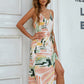 Printed Tie-Waist Spaghetti Strap Dress