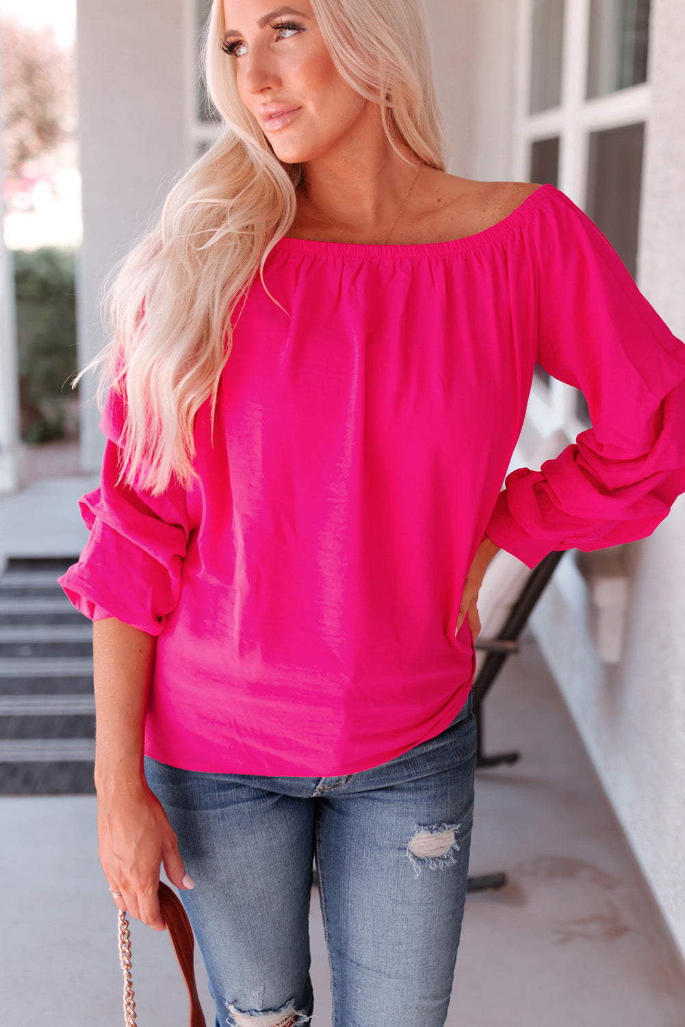 Off-Shoulder Pink Blouse