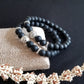 Black Lava Silver Stone Stacking Bracelet Unisex
