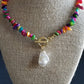 Confetti Color Stone Beaded Pearl Necklace for Girls Women