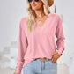 V-Neck Long Sleeve Button Detail Blouse