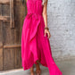 Grecian Neck Pink Tie Belt Dress