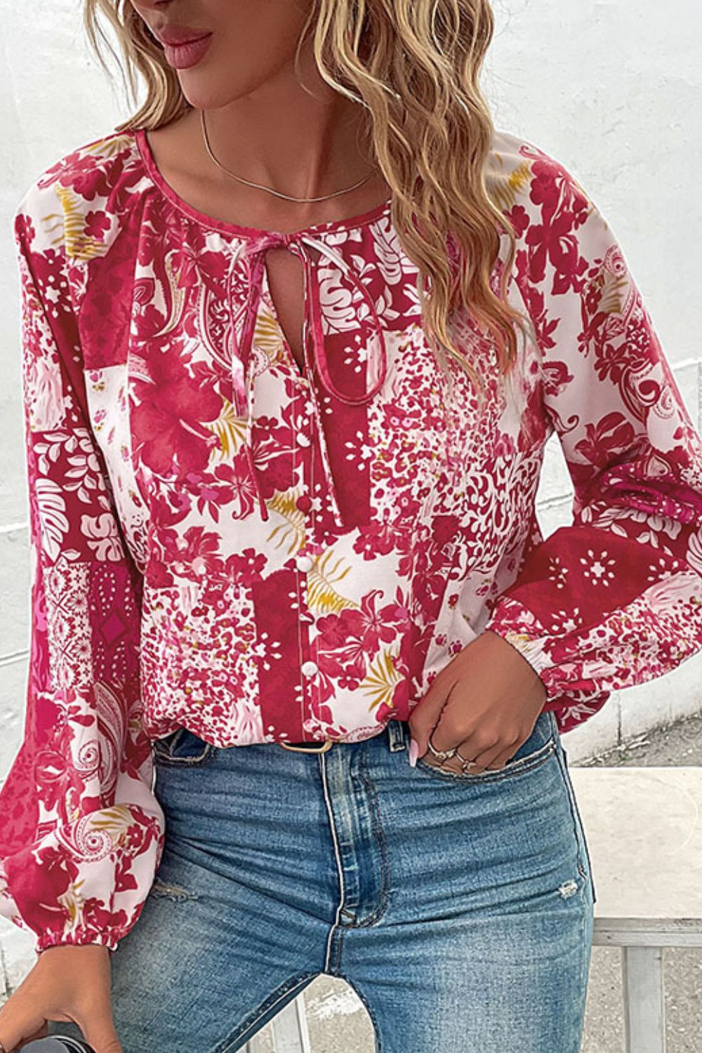 Floral Buttoned Long Sleeve Blouse