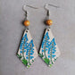 Blue, Sunflower Floral Wooden Teardrop Earrings