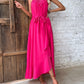Grecian Neck Pink Tie Belt Dress