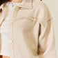 Texture Button Down Fray Detail Tan Shacket, Long Sleeve