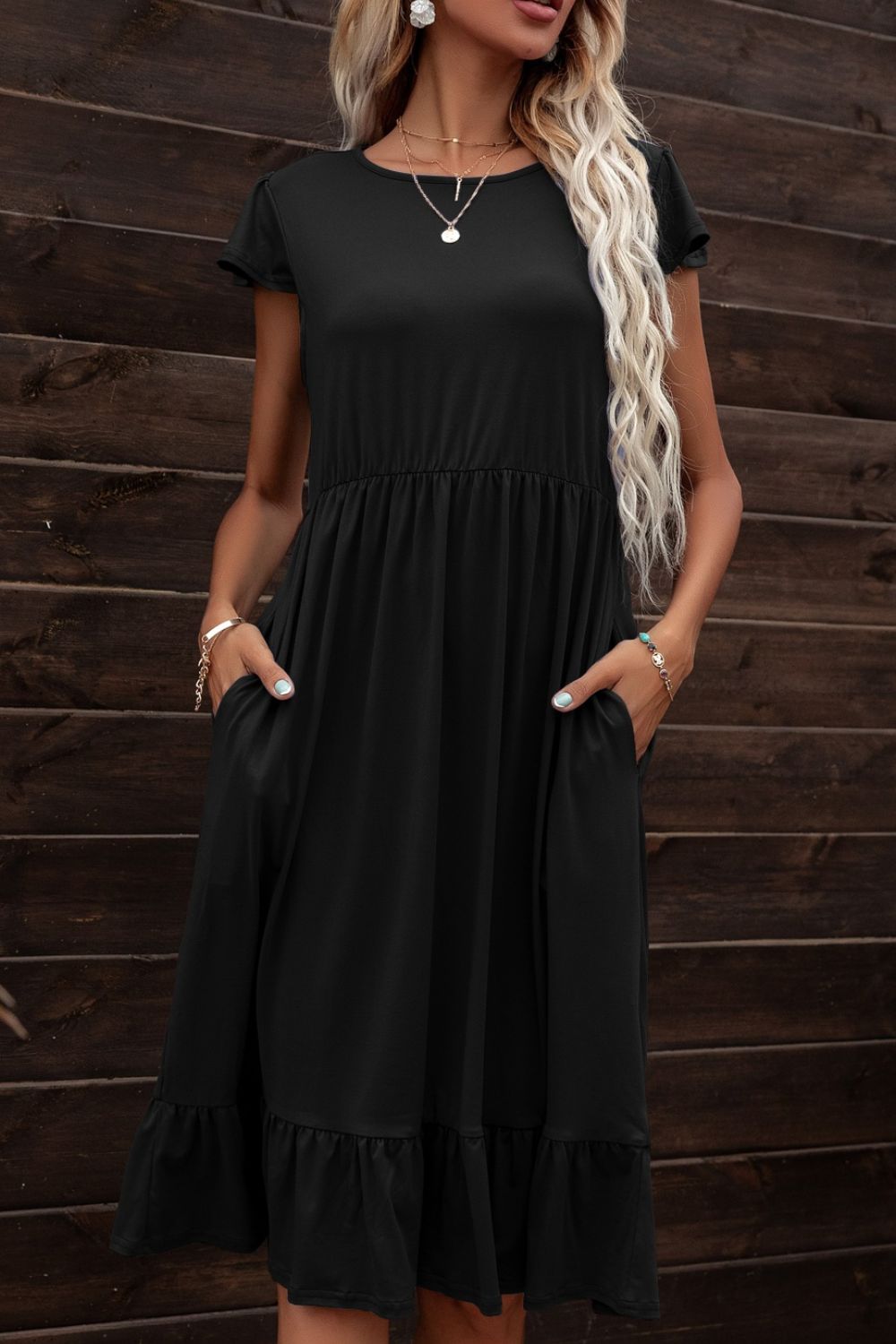 Black Everyday Casual Chic Pocket Dress