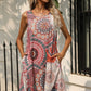 Printed Colorful Sleeveless Dress with Pockets