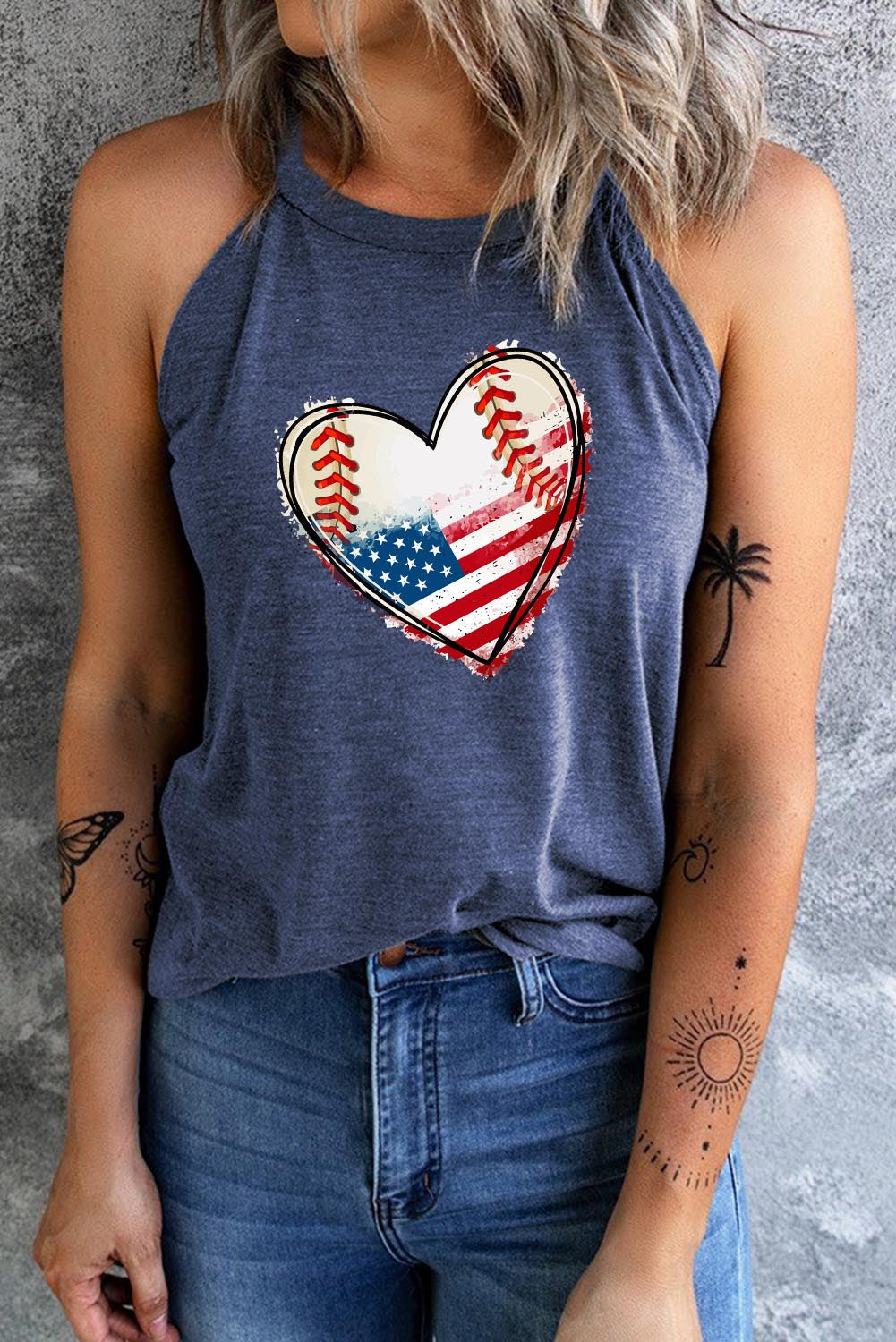 US Flag Heart Graphic Baseball Softball Tank