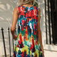 Printed Colorful Sleeveless Dress with Pockets