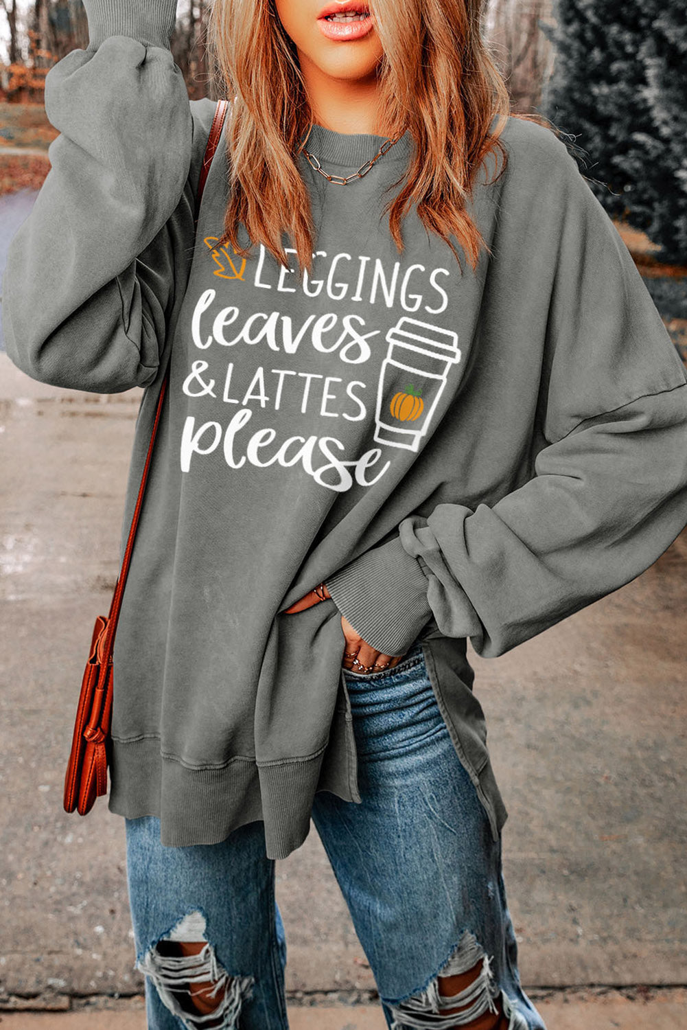 Leggings Leaves Lattes Please Fall Graphic Sweatshirt