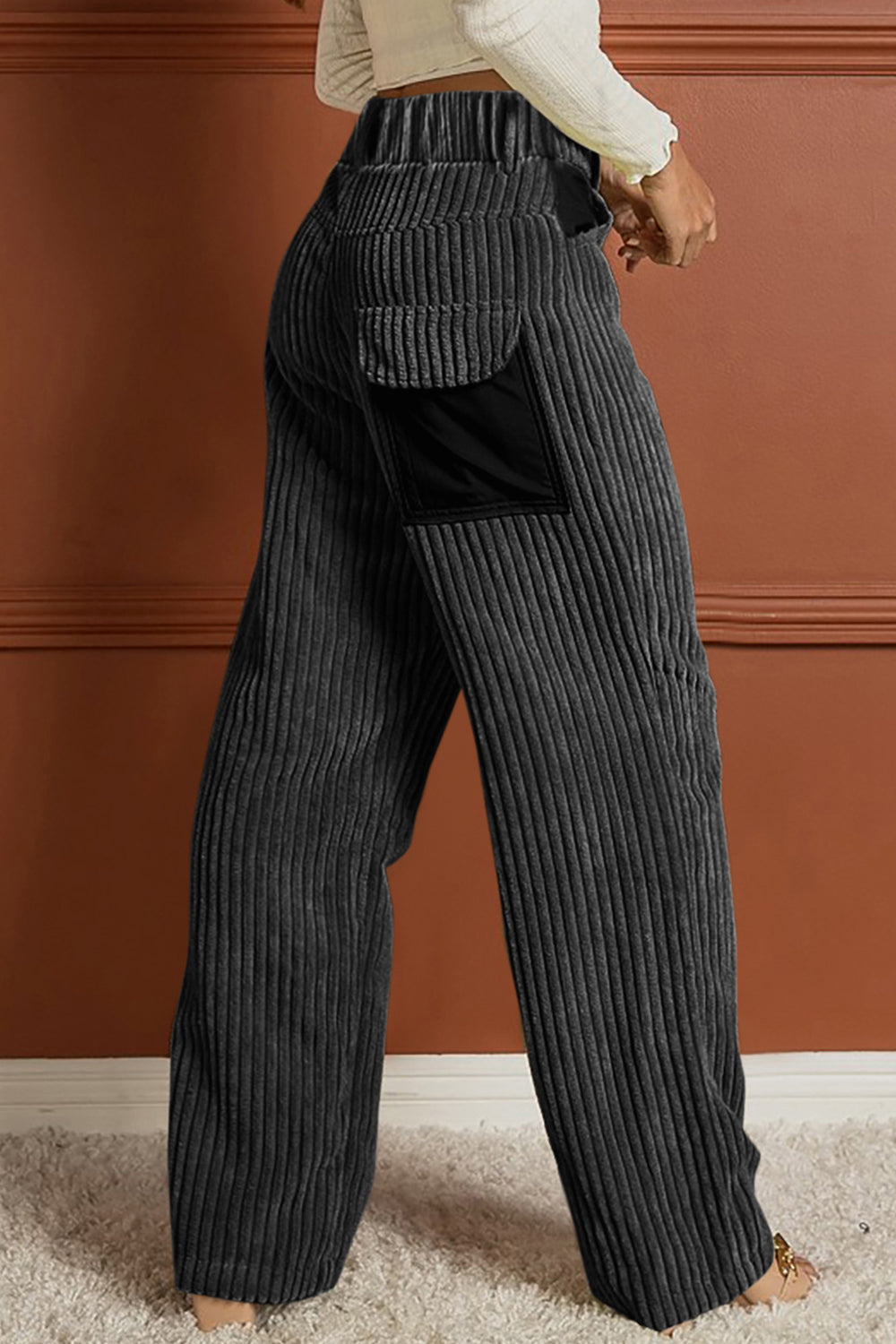 Women's Ribbed Longline Wide Leg Pocketed Pants