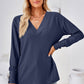 V-Neck Long Sleeve Button Detail Blouse
