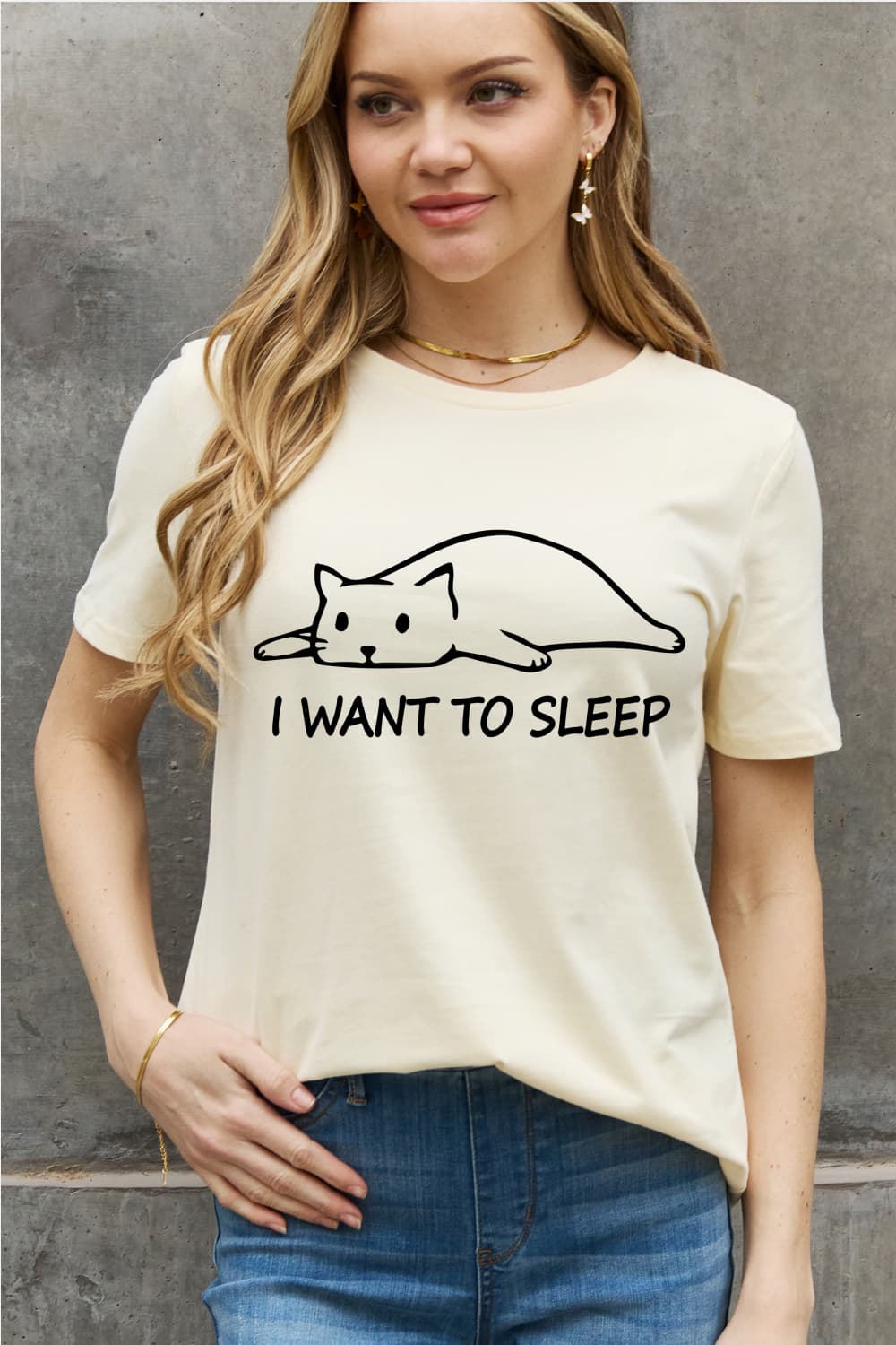 I Want to Sleep Cat Graphic Cotton Tee