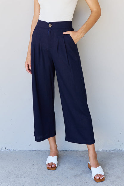 Pleated Detail Linen Pants in Dark Navy